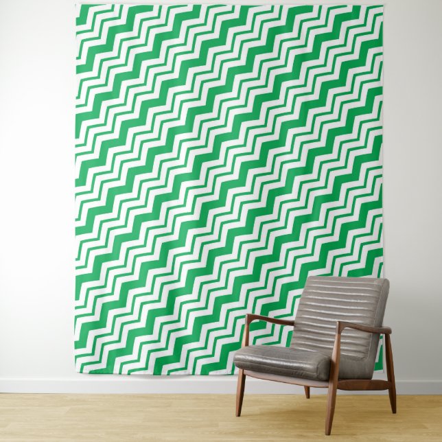 Grün-weißes Chevron-Zickzack-Musterdesign Wandteppich (Beispiel)