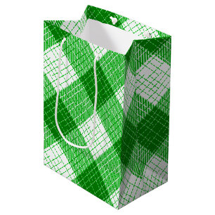 Grün-weißes, fett kariertes Karomuster Design Mittlere Geschenktüte