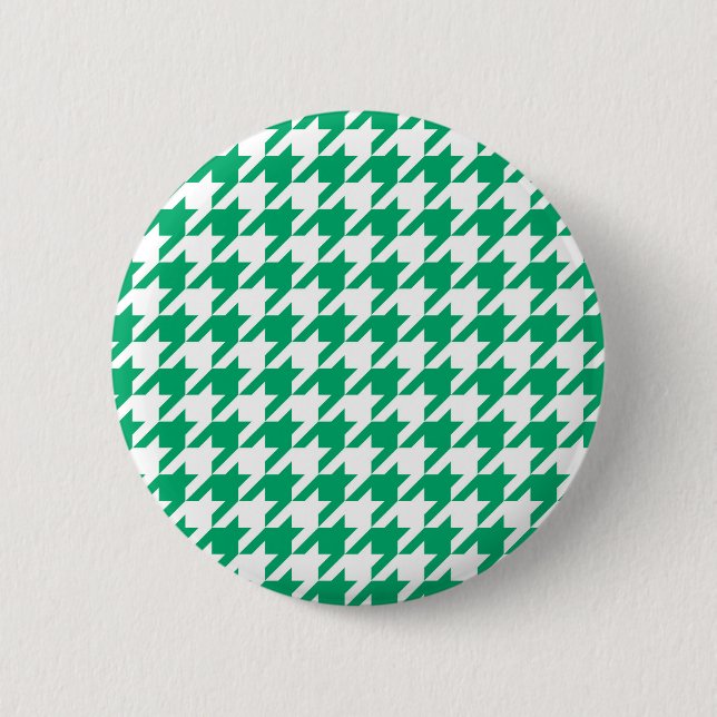 Grün-weißes Houndstooth-Karo Button (Vorderseite)