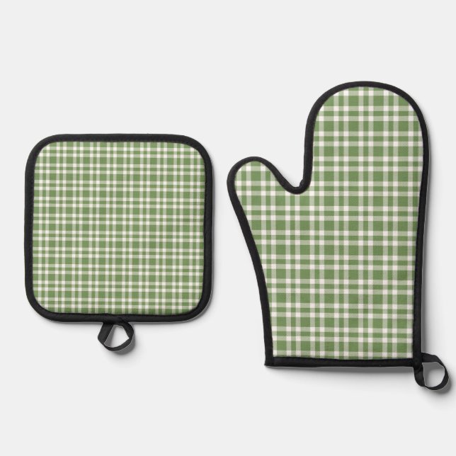 Grün-weißes Karomuster Ofenhandschuh & Topflappen-Set (Vorderseite)
