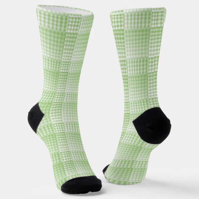 Grün-weißes Schachbrett-Abstraktmuster Socken (Gewinkelt)