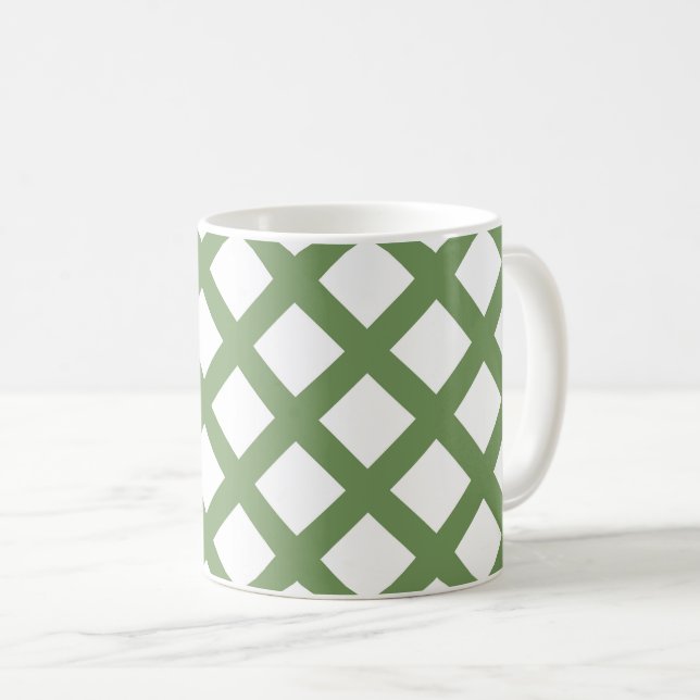 Grün-weißes Schachbrett-Diamantmuster Kaffeetasse (VorderseiteRechts)