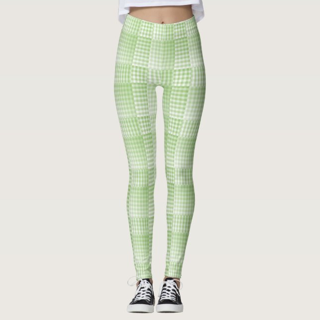 Grün-weißes Schachbrettmuster abstrakt Leggings (Vorderseite)