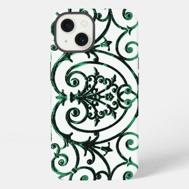 Grün-weißes Scrollwork-Muster Case-Mate iPhon iPhone Hülle (Rückseite)