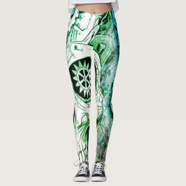 Grün + Weißes Steampunk-Design auf maßgeschneidert Leggings