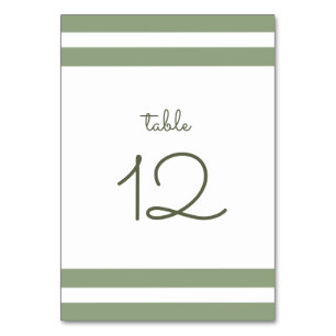 Grün White Stripes Wedding Tischnummer Card