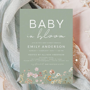 Grün Wildblume Baby in Bloom Baby Dusche Einladung