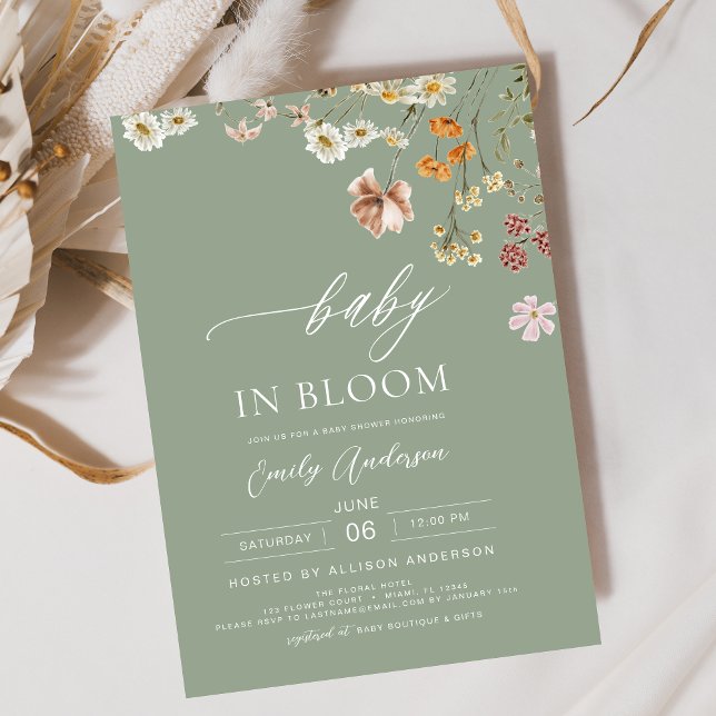 Grün Wildblume Baby in Bloom Baby Dusche Einladung (Von Creator hochgeladen)