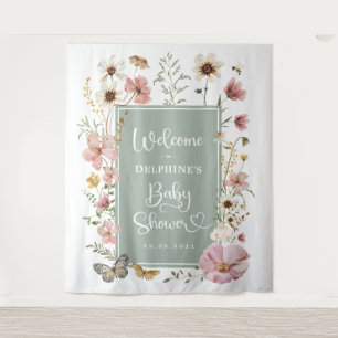 Grün Wildblume Baby in Blütendusche Willkommen Wandteppich