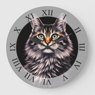 Grünaugen-Katze Große Wanduhr