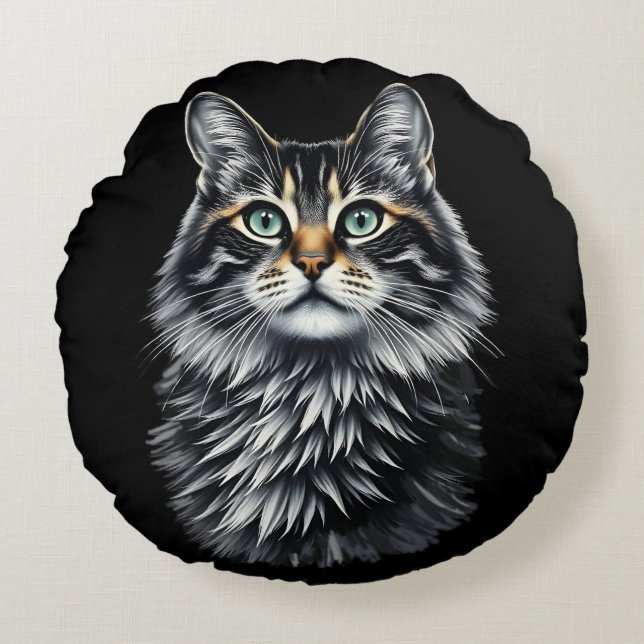 Grünaugen-Katze  Rundes Kissen (Vorderseite)