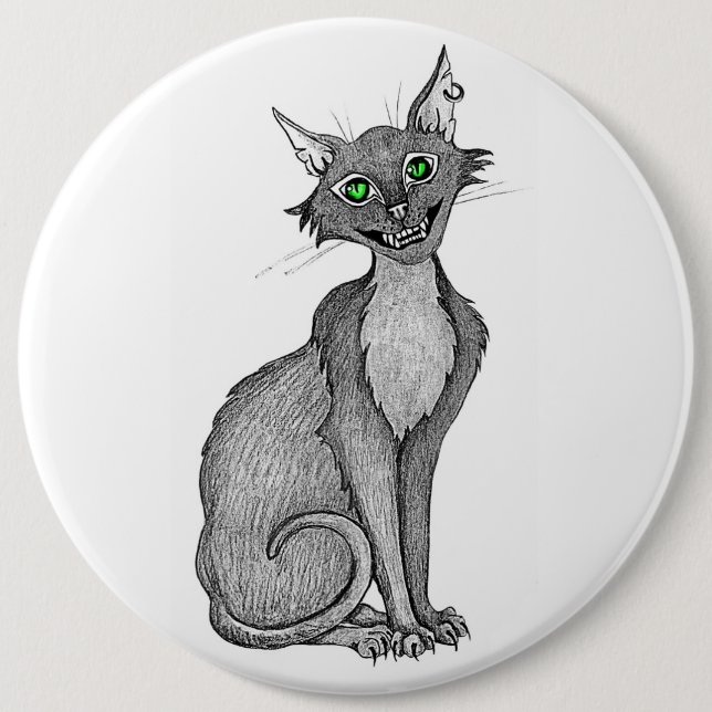 Grünäugige gruselige Katze Button (Vorderseite)
