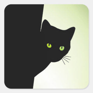 Grünaugige schwarze Katze Quadratischer Aufkleber