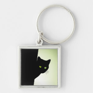 Grünaugige schwarze Katze Schlüsselanhänger