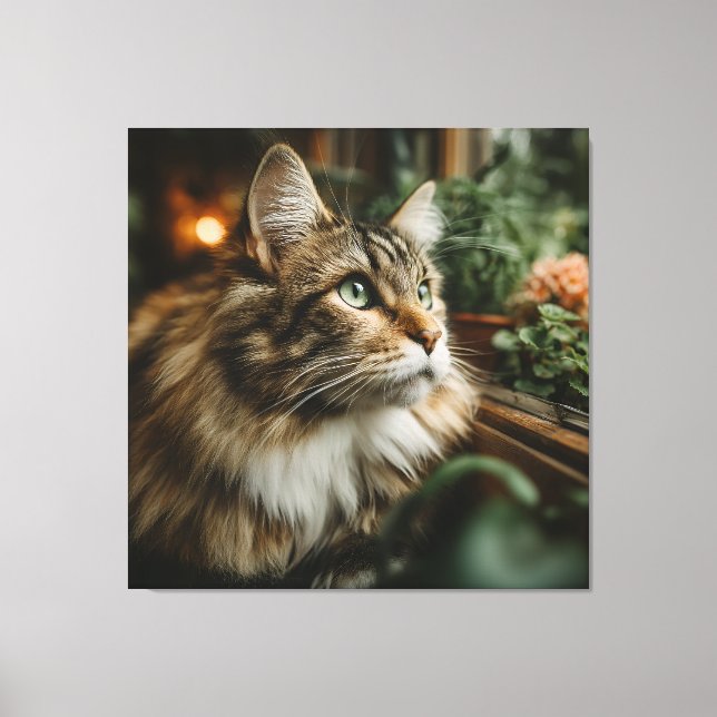 Grünaugiger Fluffiger Tigerkater Leinwanddruck (Vorderseite)