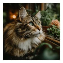 Grünaugiger Fluffiger Tigerkatze Poster