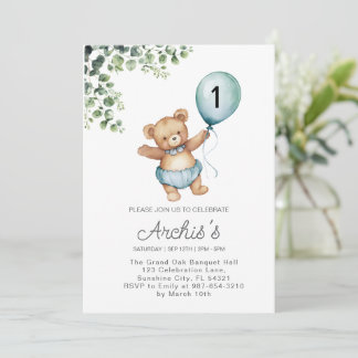 Grünbär Geburtstagsfeier Einladung, erste Teddy Einladung