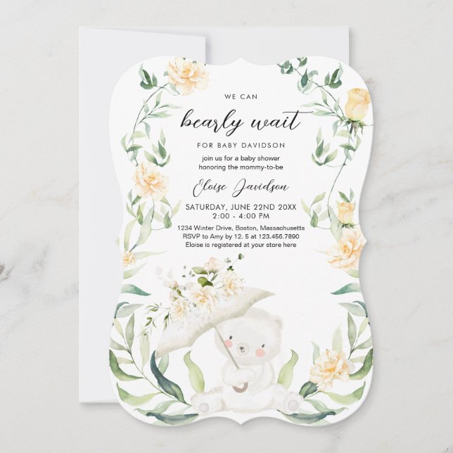 Grünbärengeschlecht - Neutral-Gelbe Babydusche I Einladung (Vorderseite)