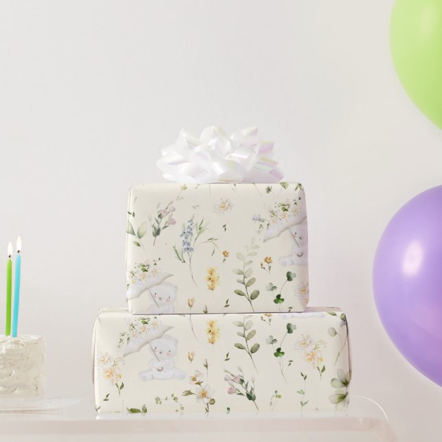 Grünbärenweibchen Neutral Floral Baby Dusche Geschenkpapier (Partygeschenke)