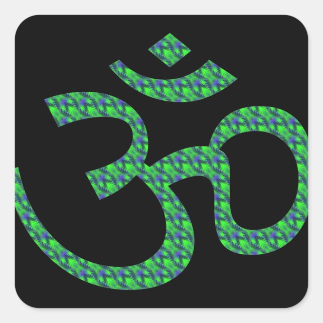 Grünblau gemustert Om oder Om ॐ.png Quadratischer Aufkleber (Vorderseite)