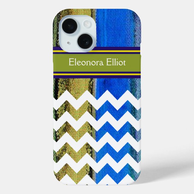 grünblau Mit Monogramm Zickzack Streifen Case-Mate iPhone Hülle (Rückseite)