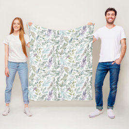 Grünblaue botanische Aquarellmalerei Fleecedecke