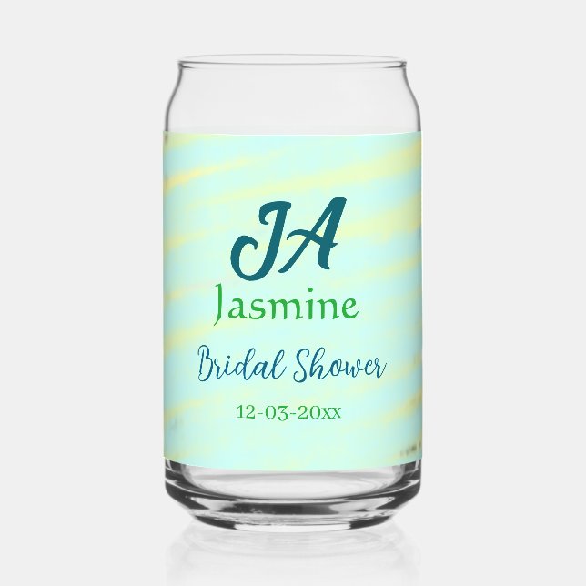 Grünblaue Pastell-Aquarell-Brautparty-Name da Dosenglas (Vorderseite)