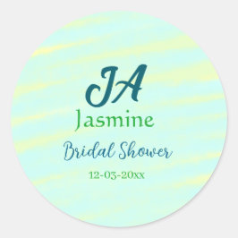 Grünblaue Pastell-Aquarell-Brautparty-Name da Runder Aufkleber