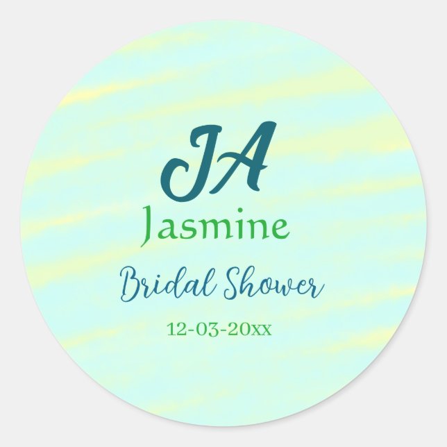 Grünblaue Pastell-Aquarell-Brautparty-Name da Runder Aufkleber (Vorderseite)