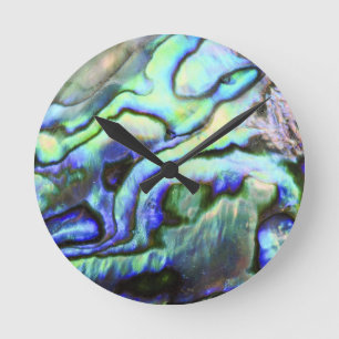 Grünblaue Paua aus Abalonen-Schale Runde Wanduhr