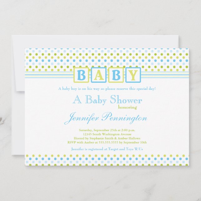 Grünblauer Punkt Babydusche Einladung (Vorderseite)