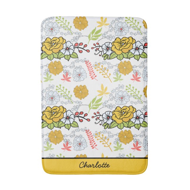 Grünblüte Blumenmuster personalisierter Name Badematte (Vorderseite Vertikal)