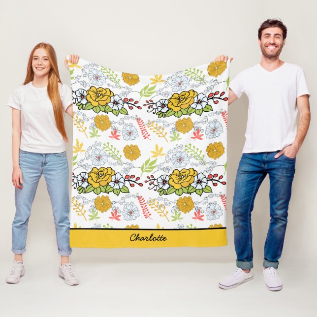 Grünblüte Blumenmuster personalisierter Name Fleecedecke (Beispiel)