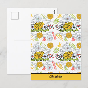 Grünblüte Blumenmuster personalisierter Name Postkarte
