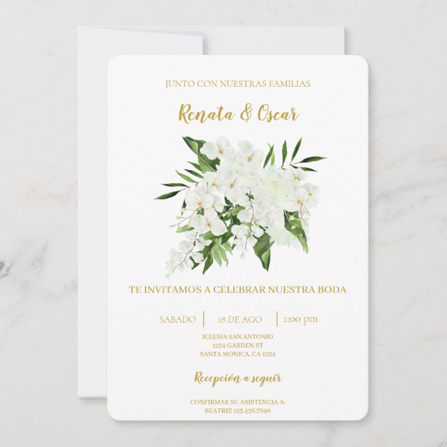 Grünbouquet Spanische Hochzeit Einladung (Vorderseite)