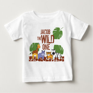 Grünbraun Name Safari WILD EIN 1. Geburtstag Baby T-shirt