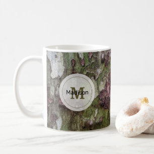 Grünbraune, graue Tarnholzrinde Monogram Kaffeetasse