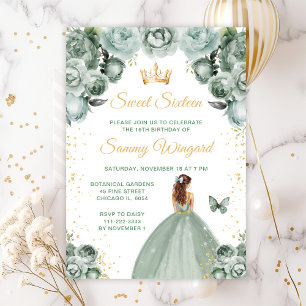 Grünbraune Haarprinzessin Sweet Sixteen Einladung