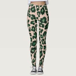 Grünbraune Leopard-Schrift Leggings