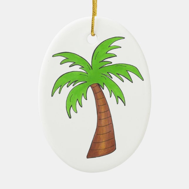 Grünbraune tropische Hawaiianische Insel Palme Tre Keramik Ornament (Vorne)