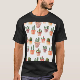 Grünbraunes Kaktusmuster T-Shirt