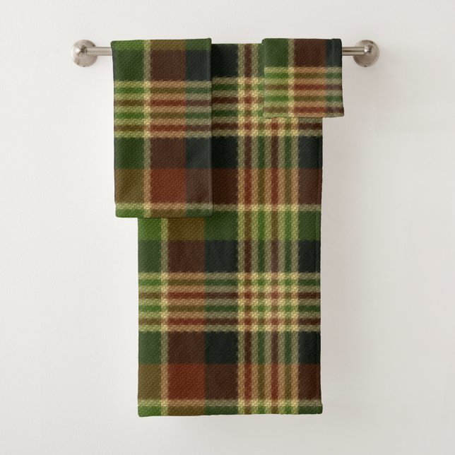 Grünbraunes und beige Kariertes Badetuch-Set Badhandtuch Set (Insitu)