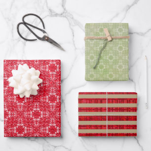 Grünbuch, Rot, Gold und Weißes Vintages Umschlagpa Geschenkpapier Set