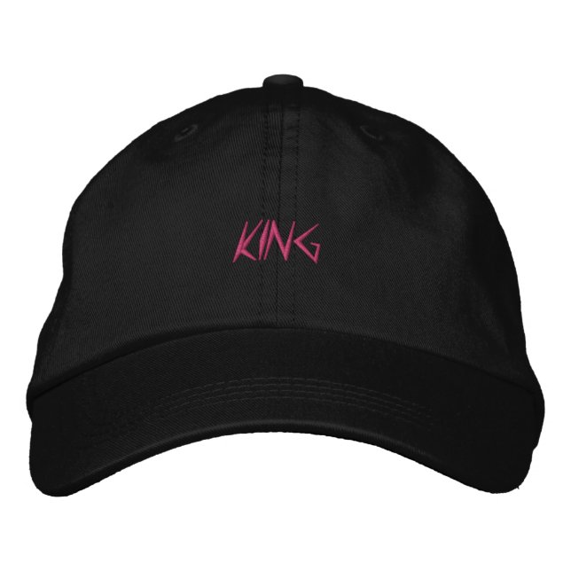 Grundanpassbare King-Text-Hat-Schwarz-Farbe Bestickte Baseballkappe (Vorderseite)