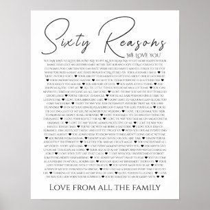 Gründe für unsere Liebe über Sie 90,80 70, 60, 50, Poster