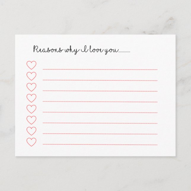 Gründe, warum ich dich Liebe habe.............. Postkarte (Vorderseite)