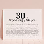 Gründe, warum ich Sie zum 30. Geburtstagsgeschenk  Poster<br><div class="desc">Gründe,  warum ich Sie Liebe moderne 30. Geburtstagsgeschenkposter</div>
