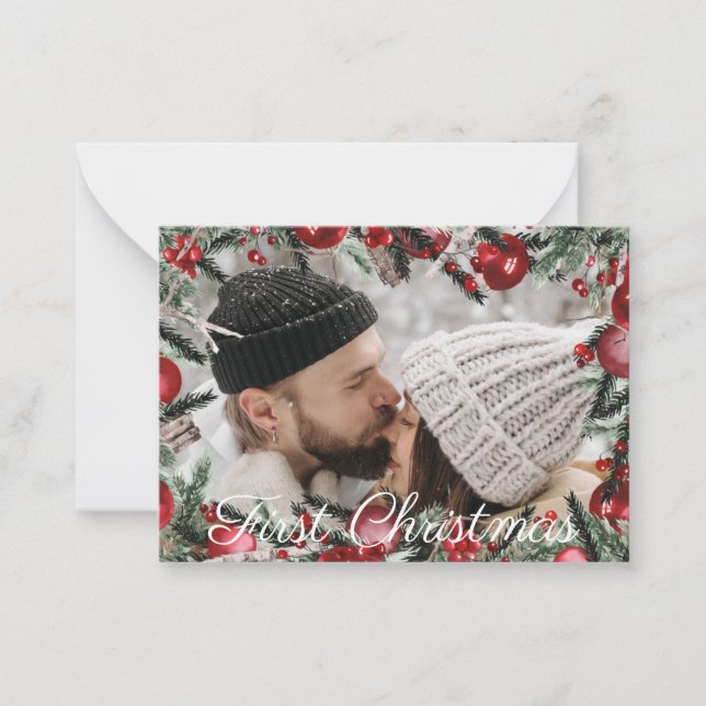 Gründekorationen für den ersten Weihnachtsurlaub F Mitteilungskarte (Vorderseite)