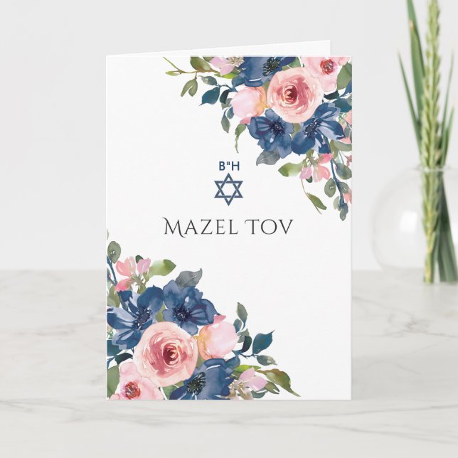 Gründer von Navy und Blush Floral Bat Mitzvah Karte (Vorderseite)