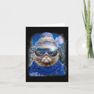 Grundierende Katze im Winter Ski Snowboarden Sport Karte